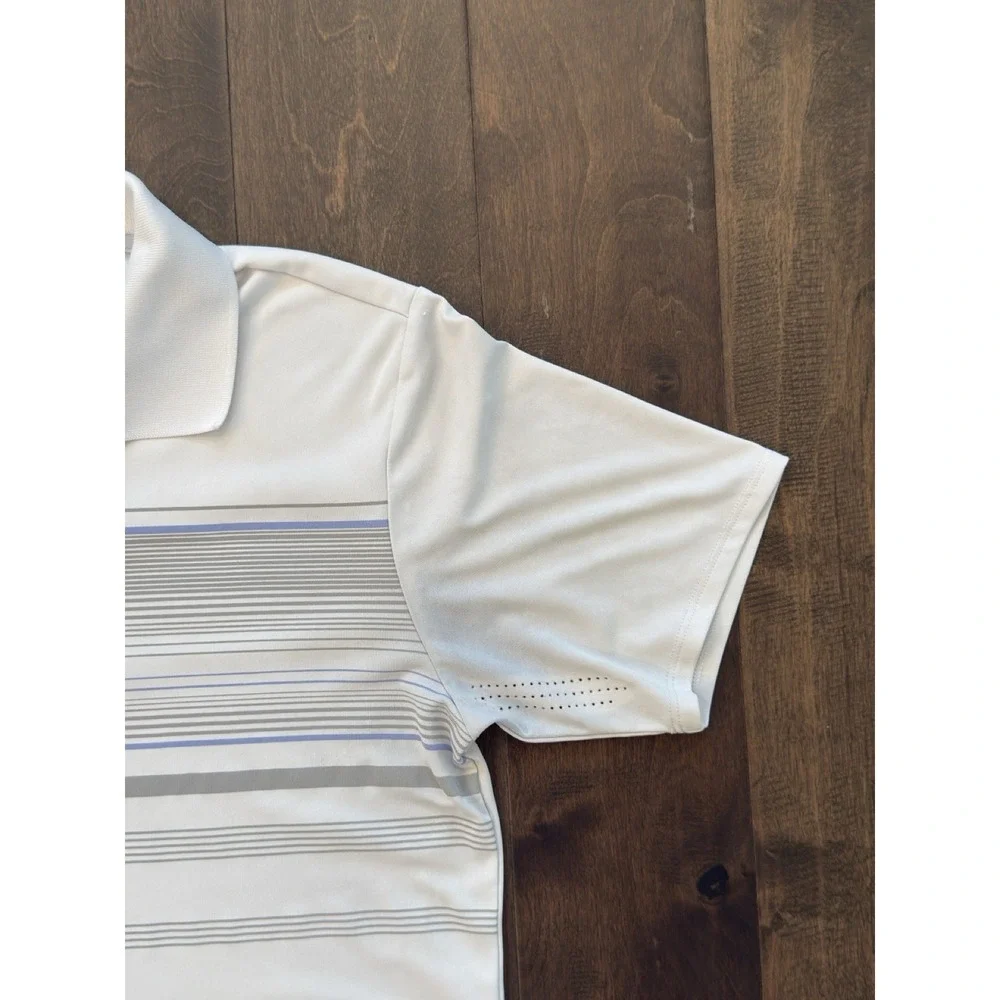 Adidas Golf Polo Climacool Shirt Men Sz S White Striped Performance Short Sleeve
